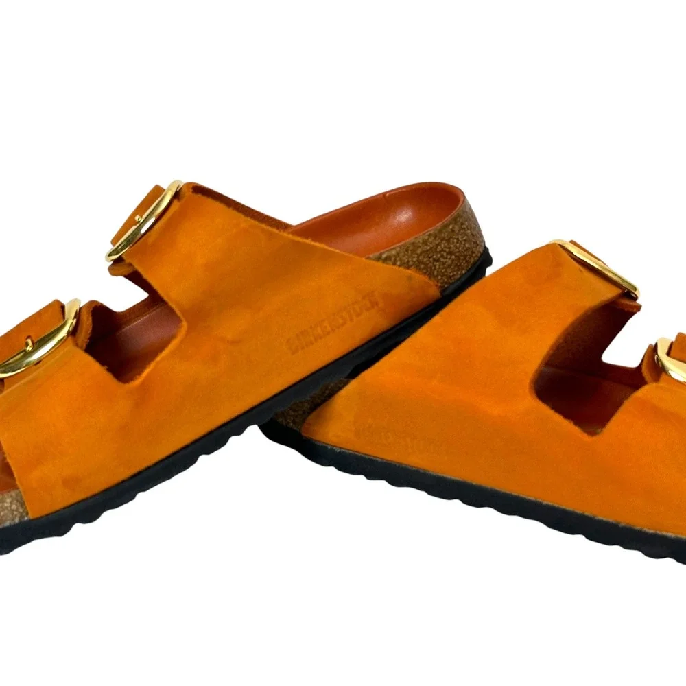 Birkenstock Sandals Arizona Big Buckle Nubuck Leather Burnt Orange 38 Boho Chic - Picture 9 of 10